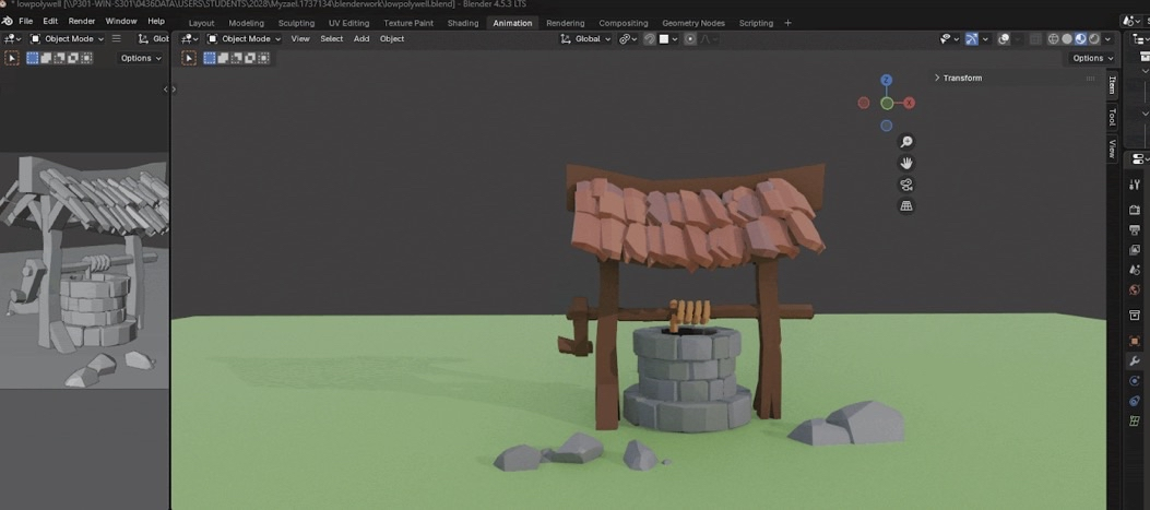 Low poly wishing well scene